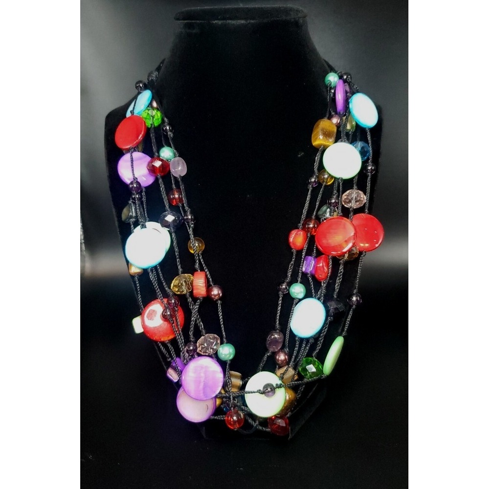Premier Designs Multicolored Dyed Shell And Faceted Glass Beaded Necklace 24"